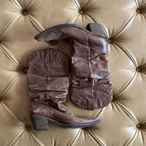 Steve Madden, Brown Leather Cowboy Boots, need repair, fit like size 7